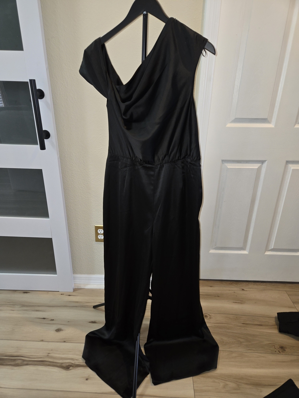 WAYF Black Draped Neck satin Jumpsuit - Women's